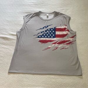 Gray Sleeveless Top with American Flag Design. gym‎ day Size XXL